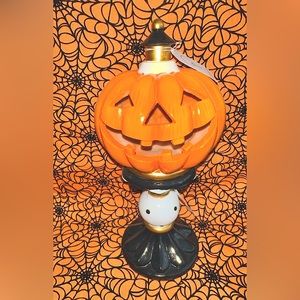 PUMPKIN HEAD JACK-O-LANTERN LIGHT UP HALLOWEEN PEDESTAL LAMP MCKENZIE CHILDS